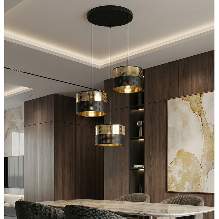 Lustr na lanku LUX 3xE27/15W/230V černá/zlatá