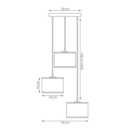 Lustr na lanku LUX 3xE27/15W/230V černá/zlatá