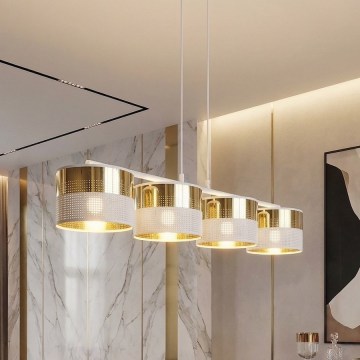 Lustr na lanku LUX 4xE27/15W/230V bílá/zlatá