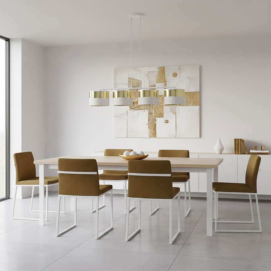 Lustr na lanku LUX 4xE27/15W/230V bílá/zlatá