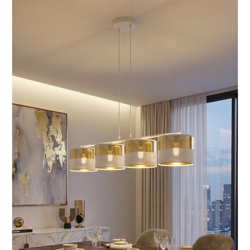 Lustr na lanku LUX 4xE27/15W/230V bílá/zlatá