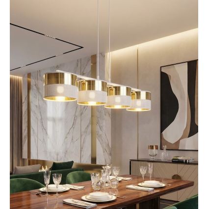 Lustr na lanku LUX 4xE27/15W/230V bílá/zlatá