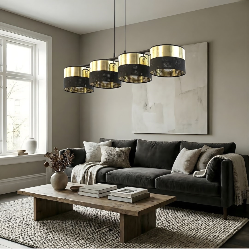 Lustr na lanku LUX 4xE27/15W/230V černá/zlatá