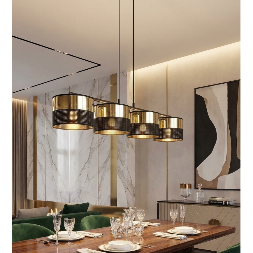 Lustr na lanku LUX 4xE27/15W/230V černá/zlatá