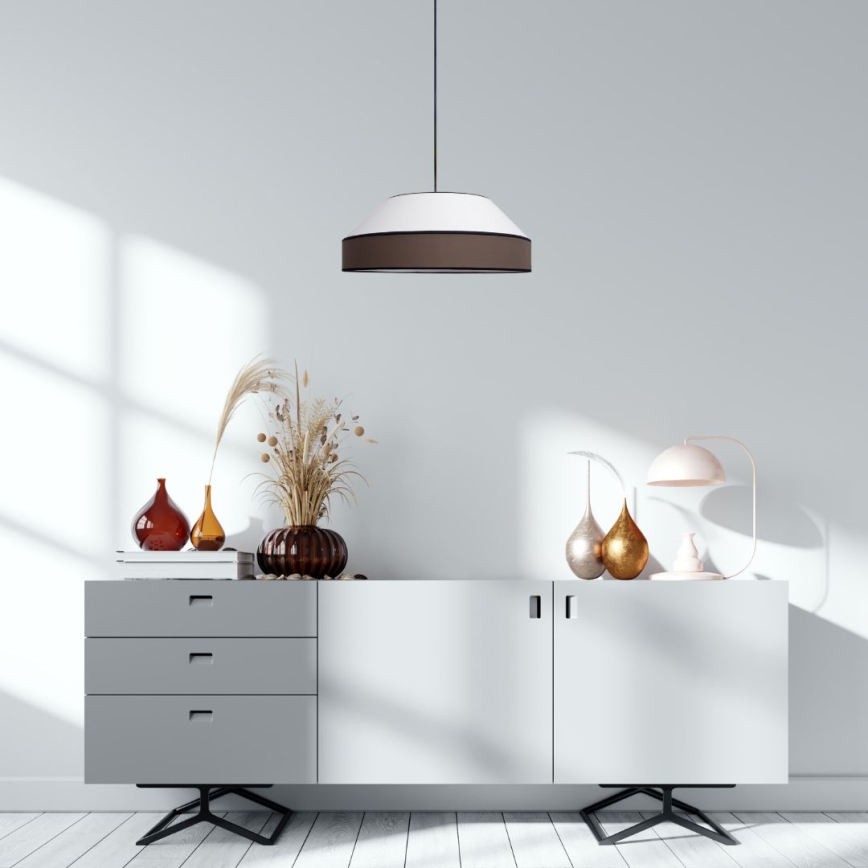 Lustr na lanku MANISO 1xE27/60W/230V pr. 45 cm bílá/hnědá