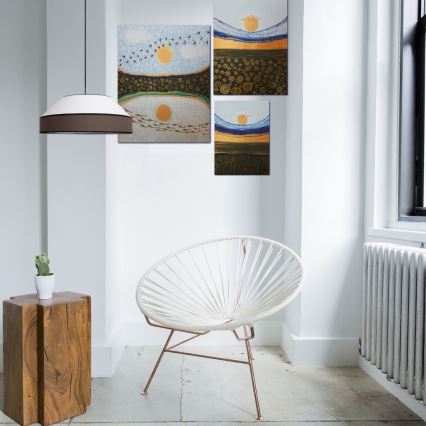 Lustr na lanku MANISO 1xE27/60W/230V pr. 45 cm bílá/hnědá