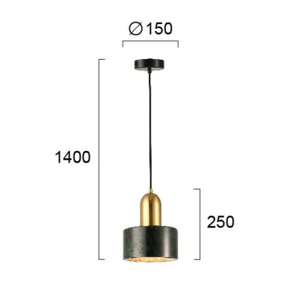 Lustr na lanku MARBLE 1xE27/60W/230V zlatá/zelená/dekor mramoru