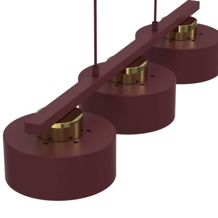 Lustr na lanku MARTI 3xE27/15W/230V burgundy/zlatá