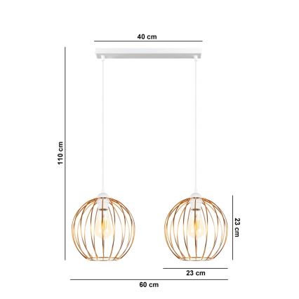 Lustr na lanku MATT 2xE27/60W/230V bílá/měděná