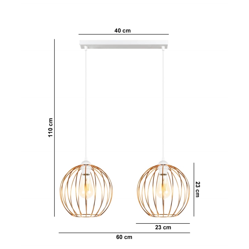 Lustr na lanku MATT 2xE27/60W/230V bílá/měděná