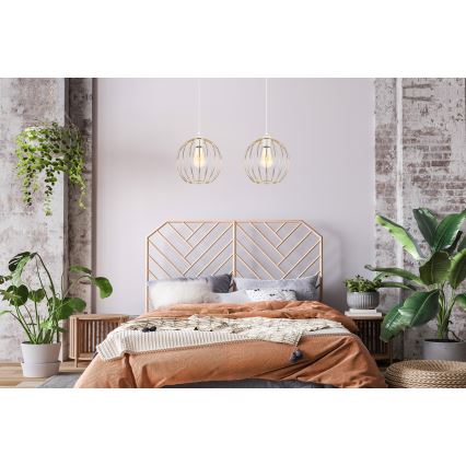 Lustr na lanku MATT 2xE27/60W/230V bílá/zlatá