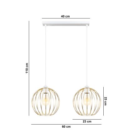 Lustr na lanku MATT 2xE27/60W/230V bílá/zlatá