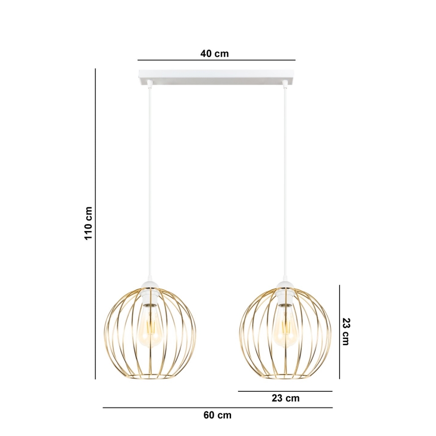 Lustr na lanku MATT 2xE27/60W/230V bílá/zlatá