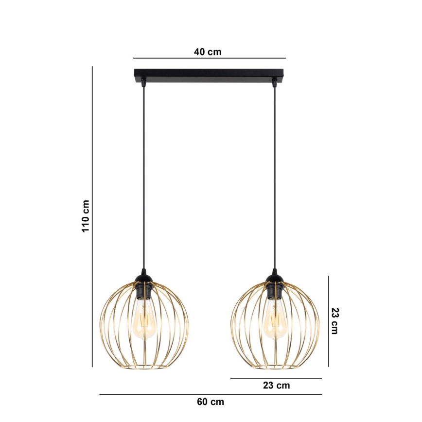 Lustr na lanku MATT 2xE27/60W/230V černá/zlatá