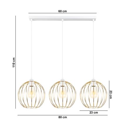 Lustr na lanku MATT 3xE27/60W/230V bílá/zlatá