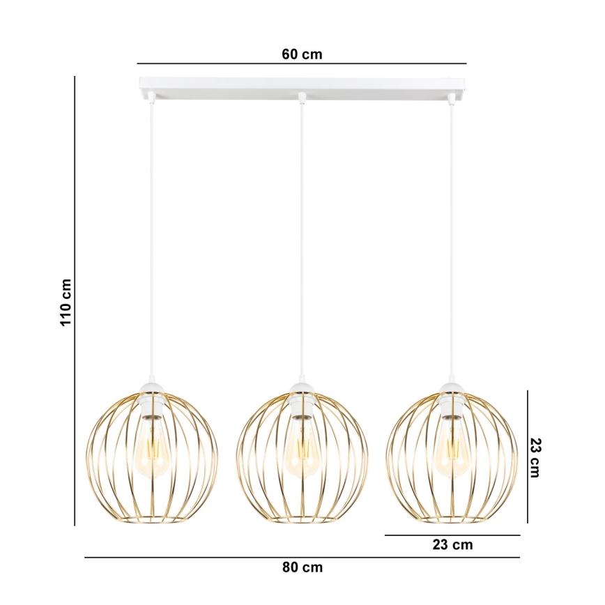Lustr na lanku MATT 3xE27/60W/230V bílá/zlatá
