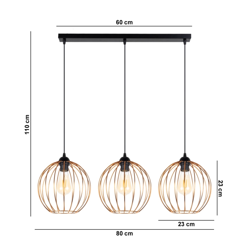 Lustr na lanku MATT 3xE27/60W/230V černá/měděná