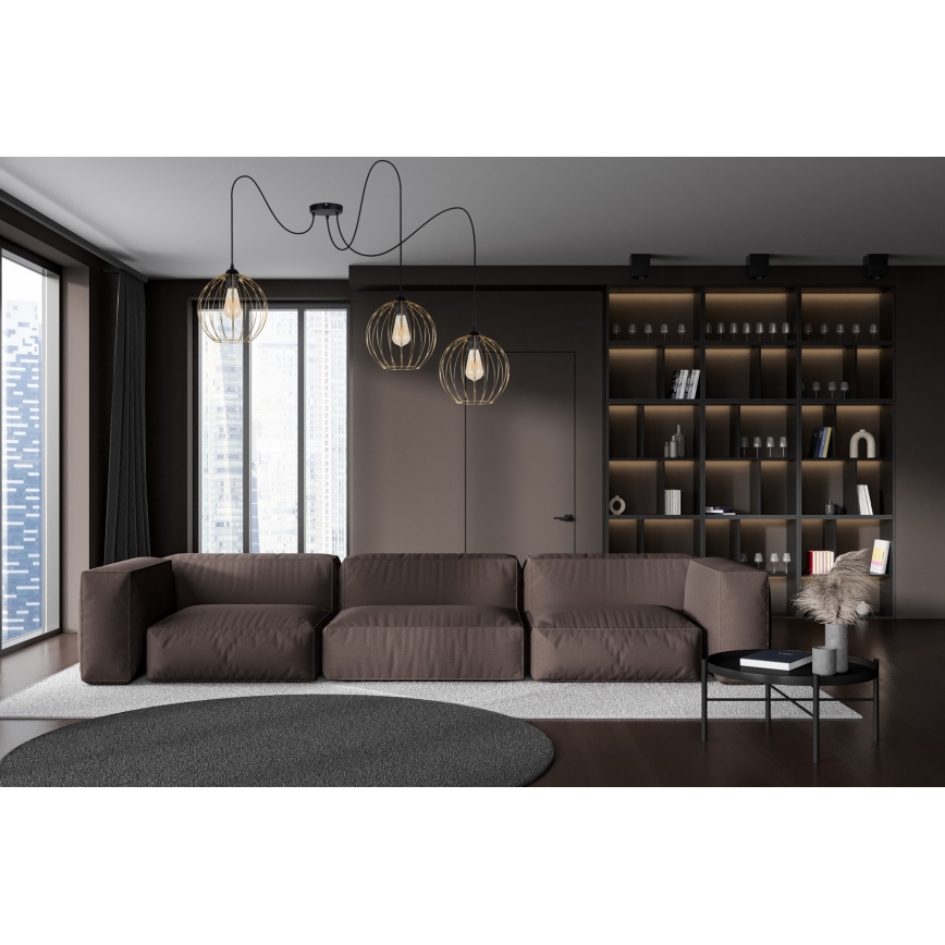 Lustr na lanku MATT 3xE27/60W/230V pavouk černá/zlatá