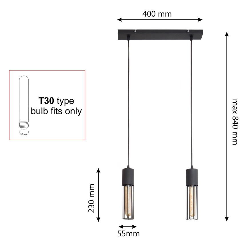 Lustr na lanku MELODY 2xE27/15W/230V černá