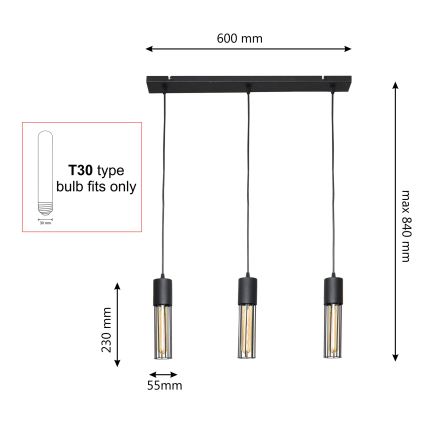 Lustr na lanku MELODY 3xE27/15W/230V černá