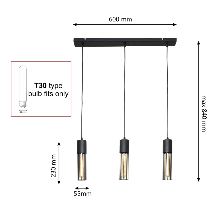 Lustr na lanku MELODY 3xE27/15W/230V černá