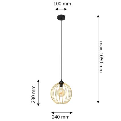 Lustr na lanku MERCURE 1xE27/15W/230V zlatá/černá
