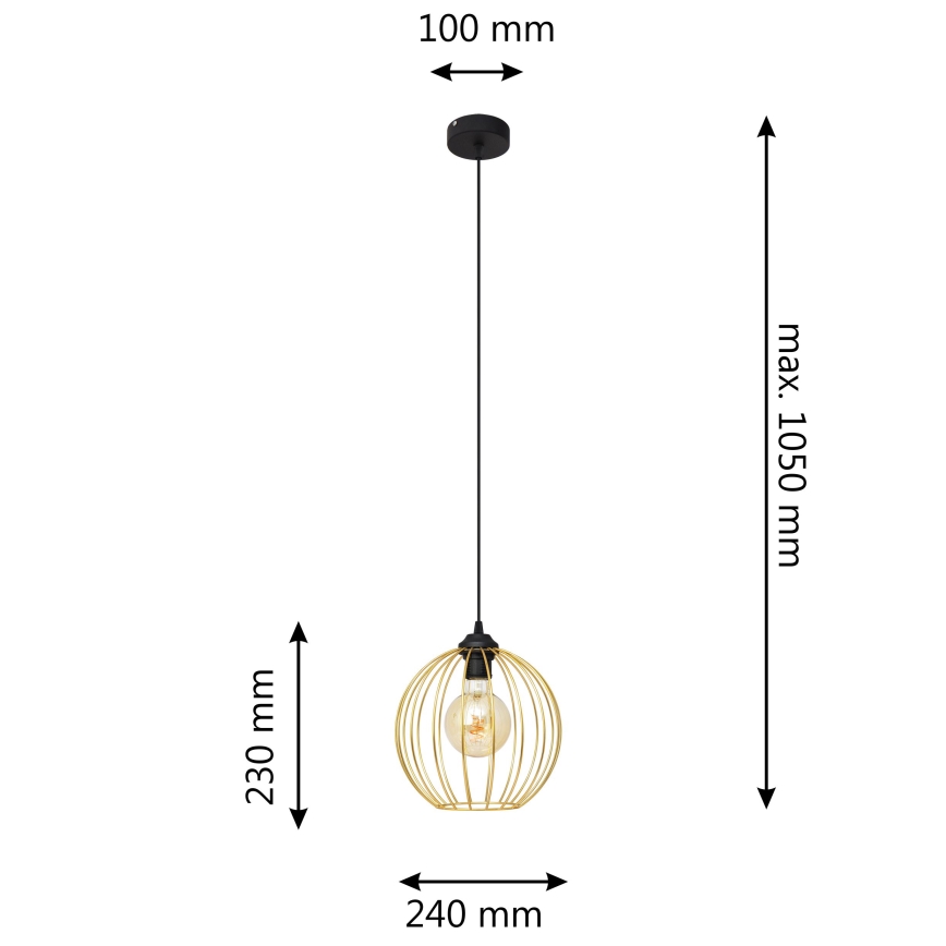 Lustr na lanku MERCURE 1xE27/15W/230V zlatá/černá
