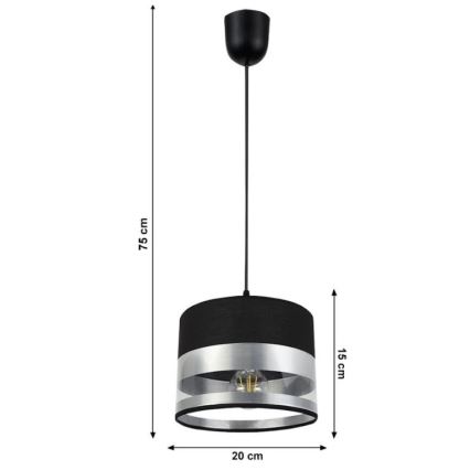 Lustr na lanku MILO 1xE27/60W/230V stříbrná/černá