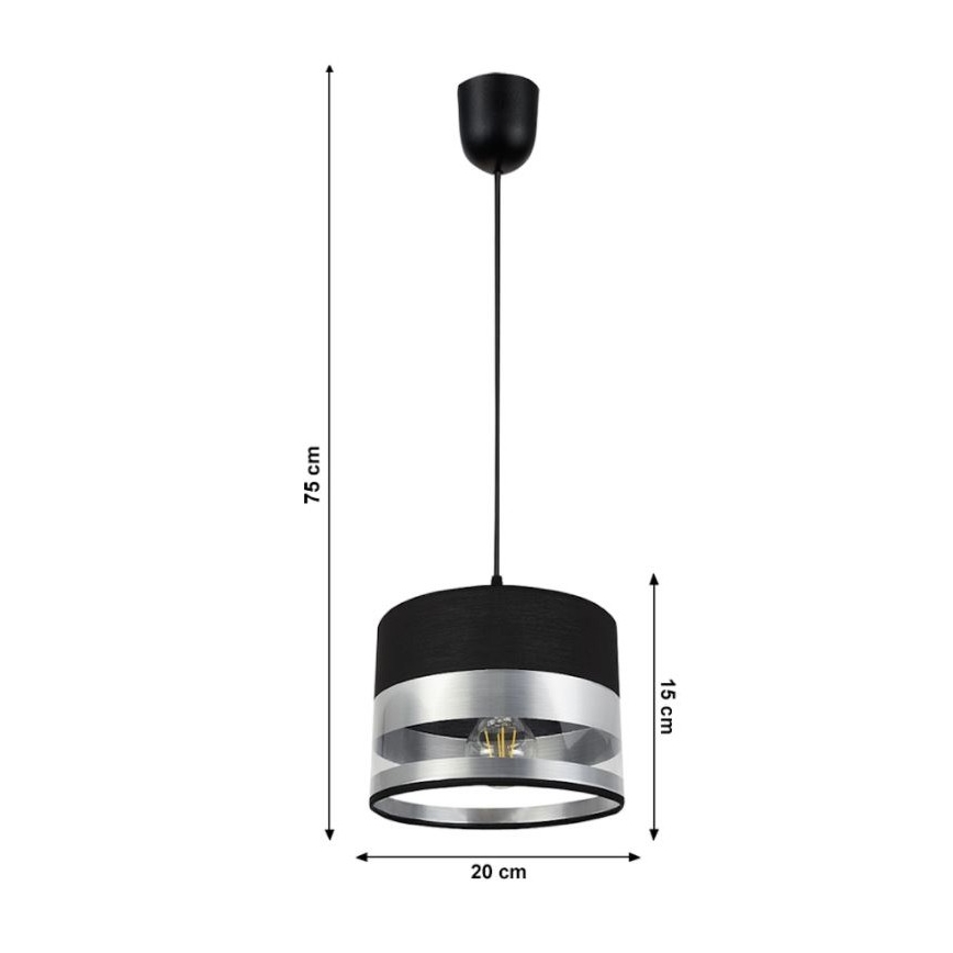 Lustr na lanku MILO 1xE27/60W/230V stříbrná/černá