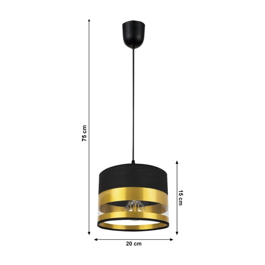 Lustr na lanku MILO 1xE27/60W/230V zlatá/černá