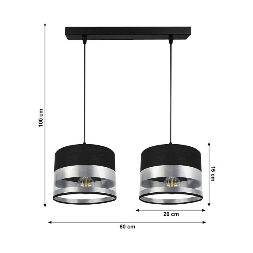 Lustr na lanku MILO 2xE27/60W/230V stříbrná/černá