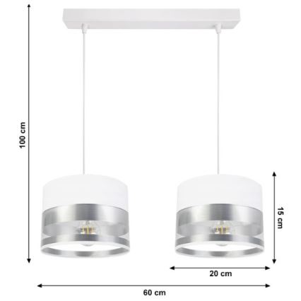 Lustr na lanku MILO 2xE27/60W/230V stříbrná