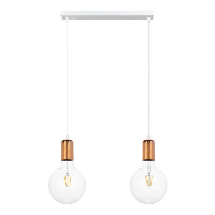 Lustr na lanku MIROS 2xE27/60W/230V bílá/měděná