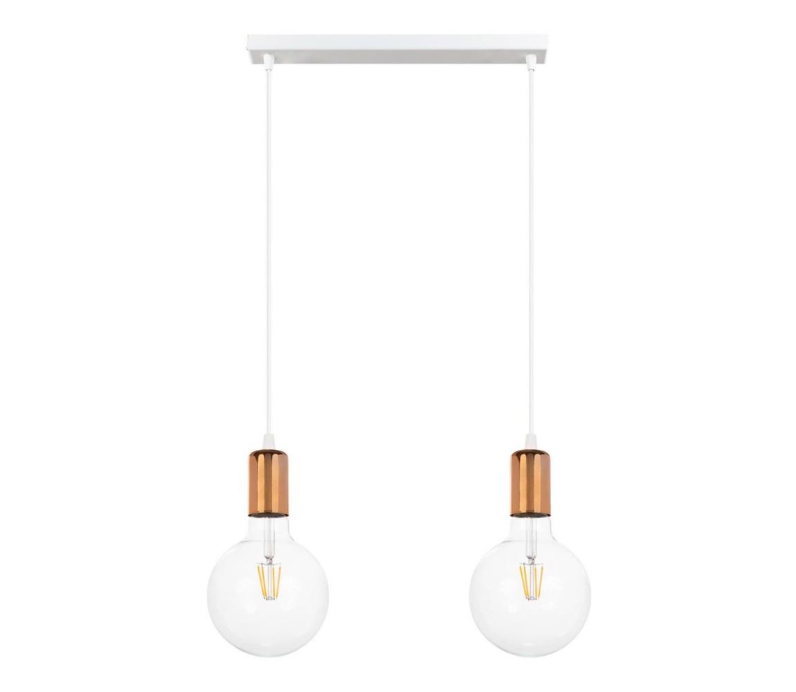 Belis Lustr na lanku MIROS 2xE27/60W/230V bílá/měděná BE0772