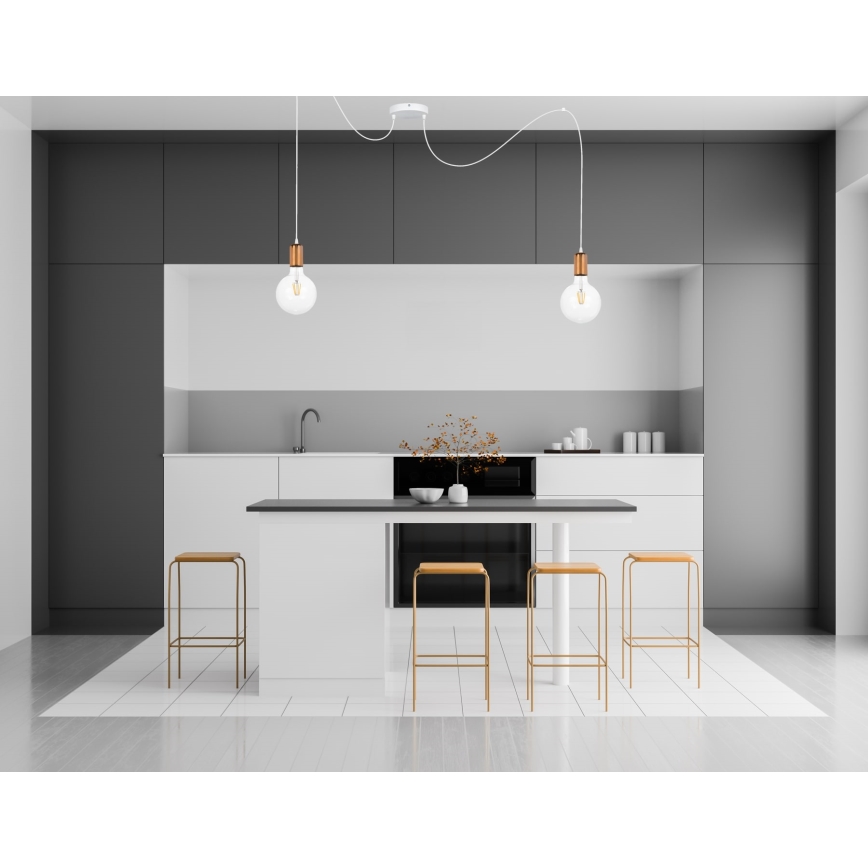 Lustr na lanku MIROS 2xE27/60W/230V bílá/měděná
