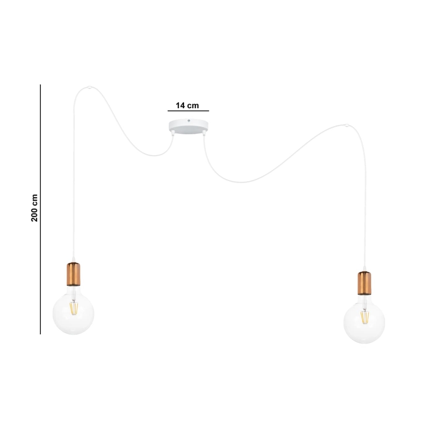 Lustr na lanku MIROS 2xE27/60W/230V bílá/měděná
