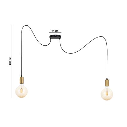Lustr na lanku MIROS 2xE27/60W/230V pavouk černá/zlatá