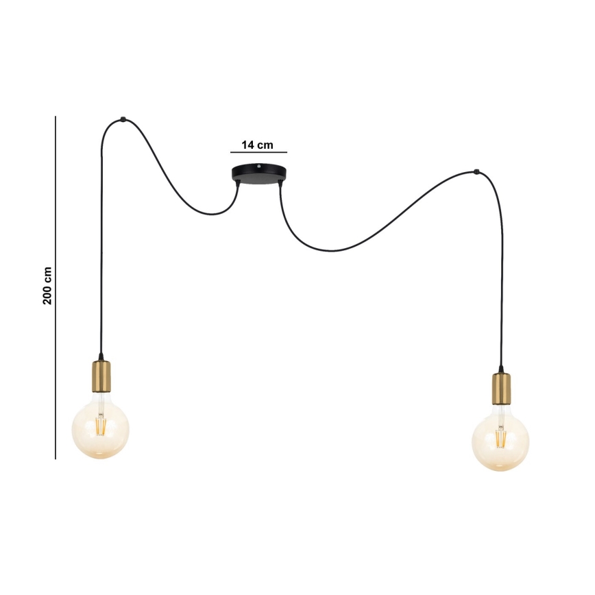 Lustr na lanku MIROS 2xE27/60W/230V pavouk černá/zlatá