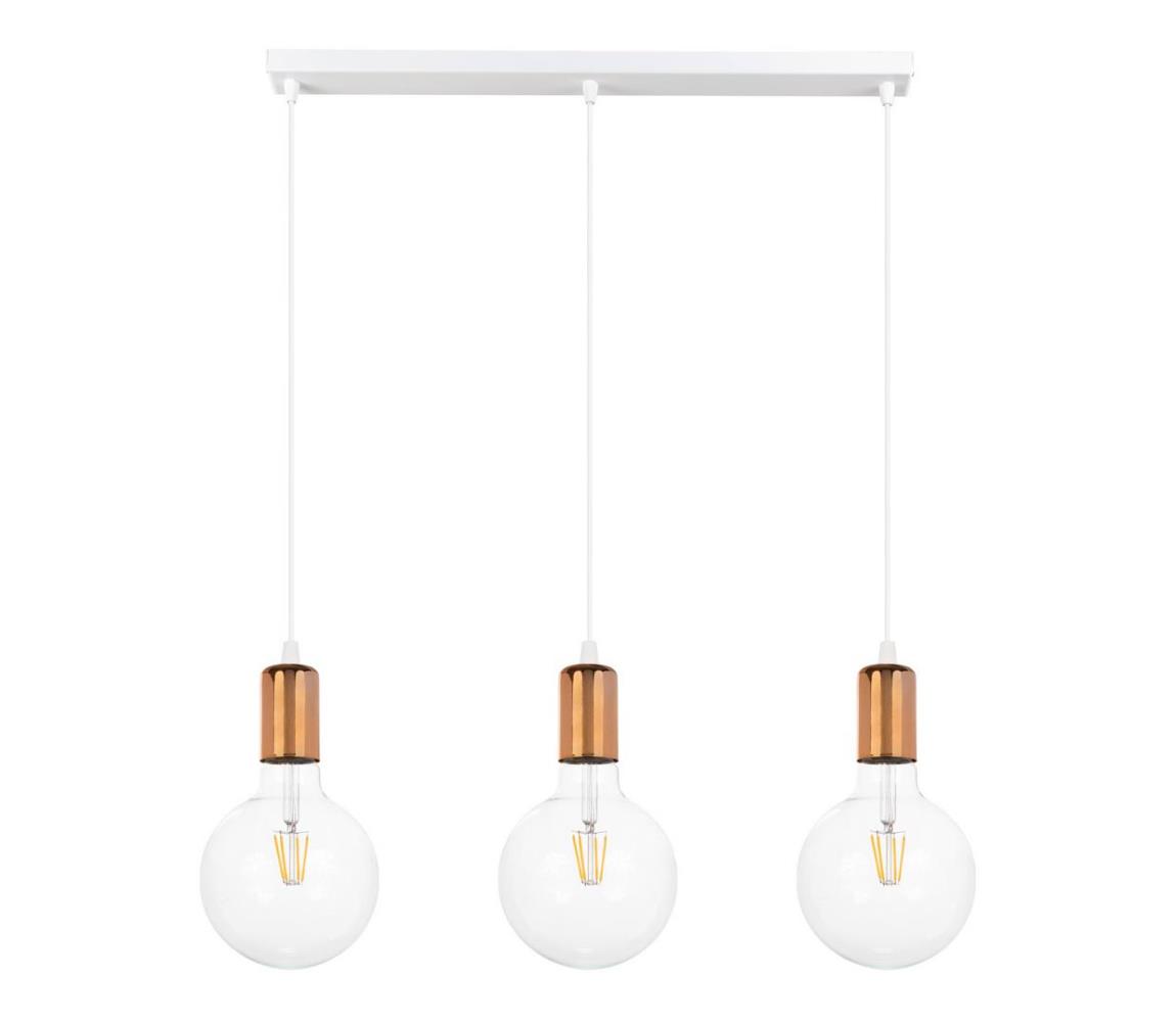 Belis Lustr na lanku MIROS 3xE27/60W/230V bílá/měděná BE0773