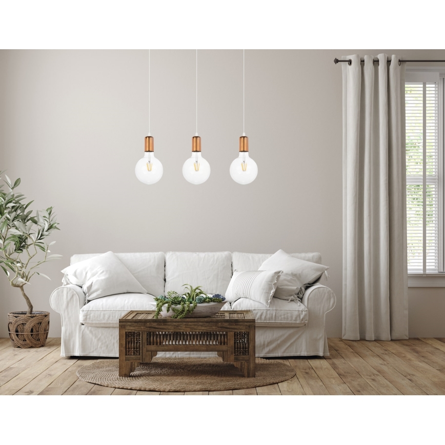 Lustr na lanku MIROS 3xE27/60W/230V bílá/měděná