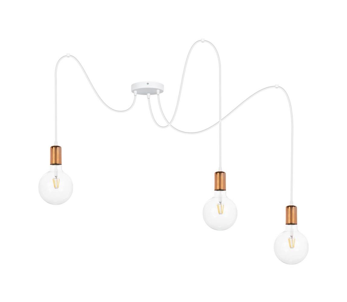 Belis Lustr na lanku MIROS 3xE27/60W/230V bílá/měděná BE0777