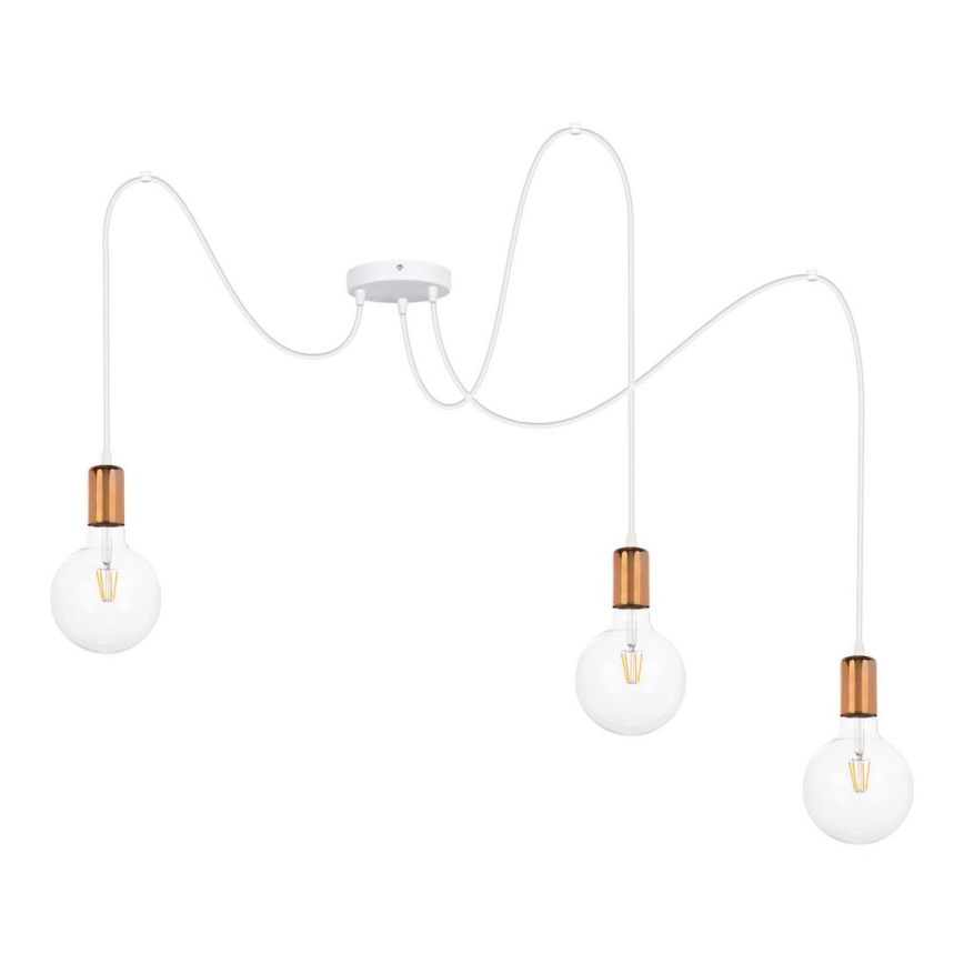 Lustr na lanku MIROS 3xE27/60W/230V pavouk bílá/měděná