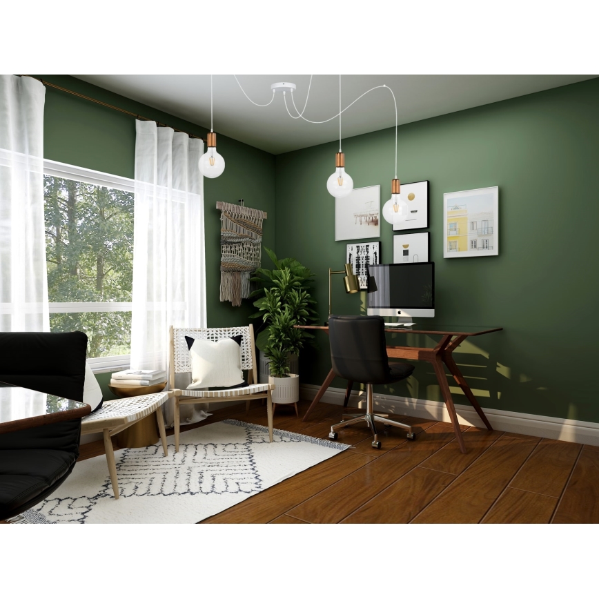 Lustr na lanku MIROS 3xE27/60W/230V pavouk bílá/měděná