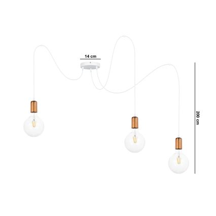 Lustr na lanku MIROS 3xE27/60W/230V pavouk bílá/měděná