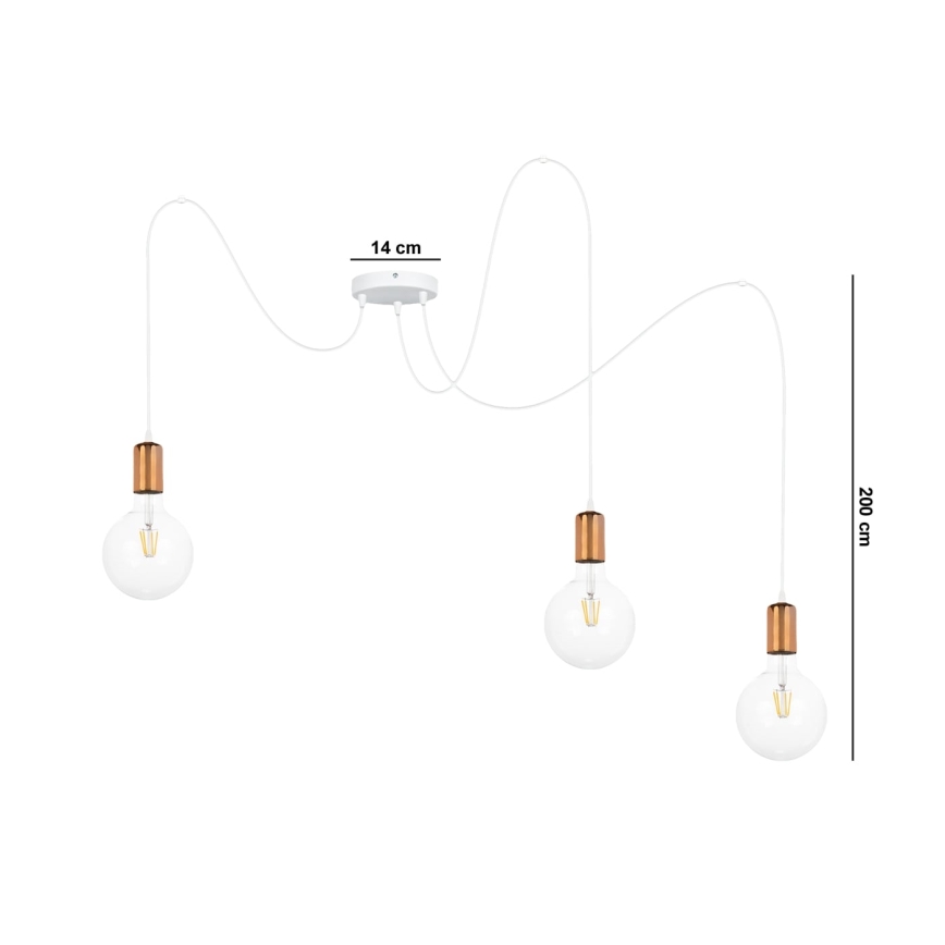 Lustr na lanku MIROS 3xE27/60W/230V pavouk bílá/měděná