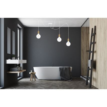 Lustr na lanku MIROS 3xE27/60W/230V pavouk bílá/zlatá