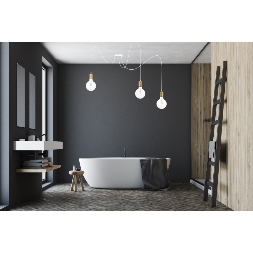 Lustr na lanku MIROS 3xE27/60W/230V pavouk bílá/zlatá