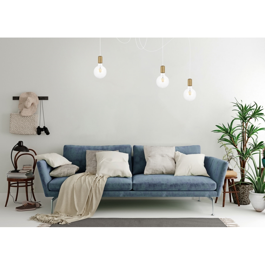 Lustr na lanku MIROS 3xE27/60W/230V pavouk bílá/zlatá
