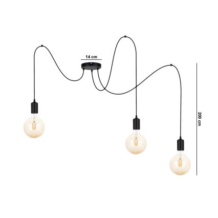 Lustr na lanku MIROS 3xE27/60W/230V pavouk černá