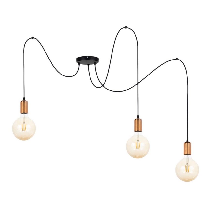 Lustr na lanku MIROS 3xE27/60W/230V pavouk černá/měděná